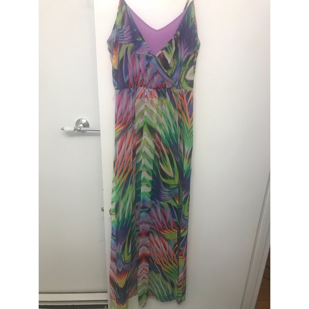 bebe Lavender + Colorful Flowers Maxi Dress